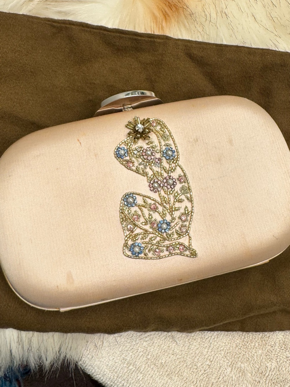 Giambattista Valli Silk Satin Crystal and pearl Embellished Clutch